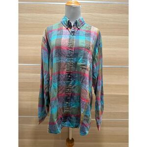 Vintage Men's Multicolor Plaid Button-Down Shirt Size L Long Sleeve SOFT COMFY!!